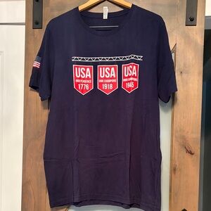 Patriotic USA Navy Graphic Tee - USA 1776 1918 1945 Size XL